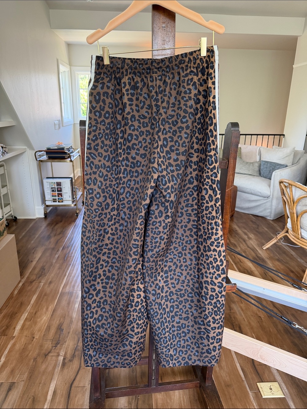 adidas Brown and Black Leopard Wide-Leg Track Pants with White Side Stripes - Picture 2 of 3